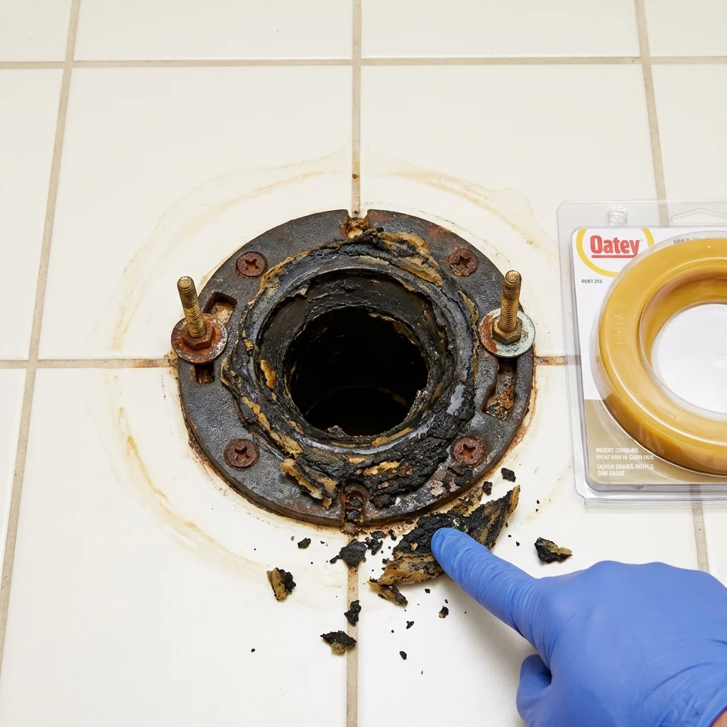 Failed wax ring showing water seepage at the base of a toilet in a Garland, UT home