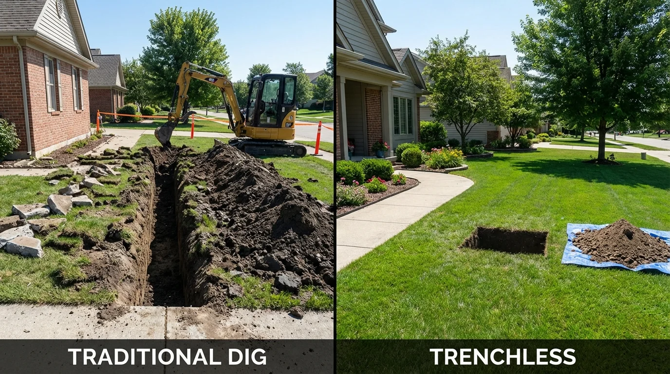 Trenchless sewer repair with minimal yard damage versus traditional excavation in Garland, UT